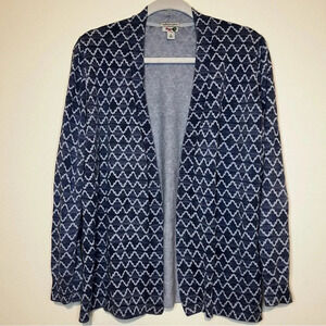 L.L. BEAN Cozy Supima Cotton Blue Geometric Printed Knit Cardigan